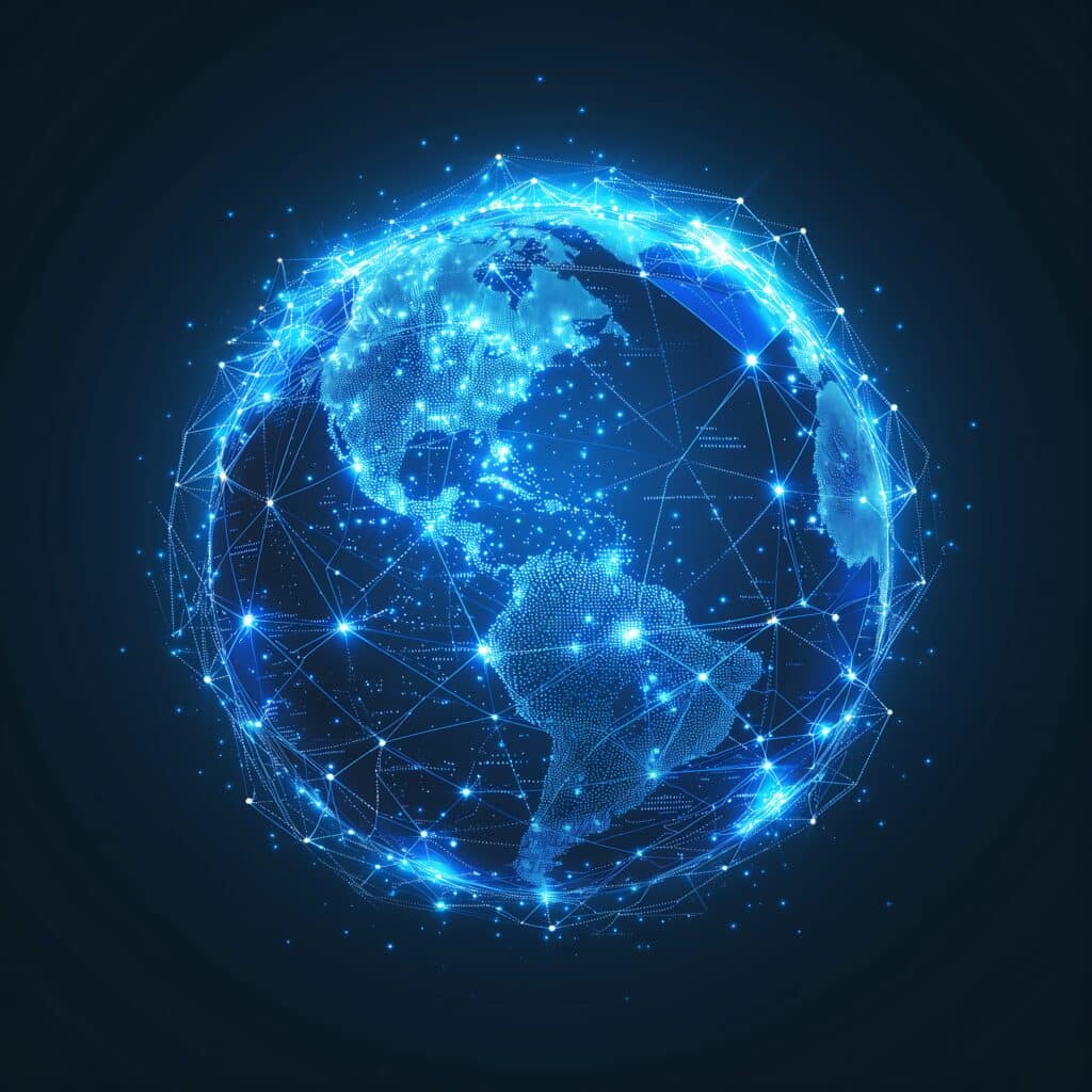 Holograma de planeta em azul marinho mundo